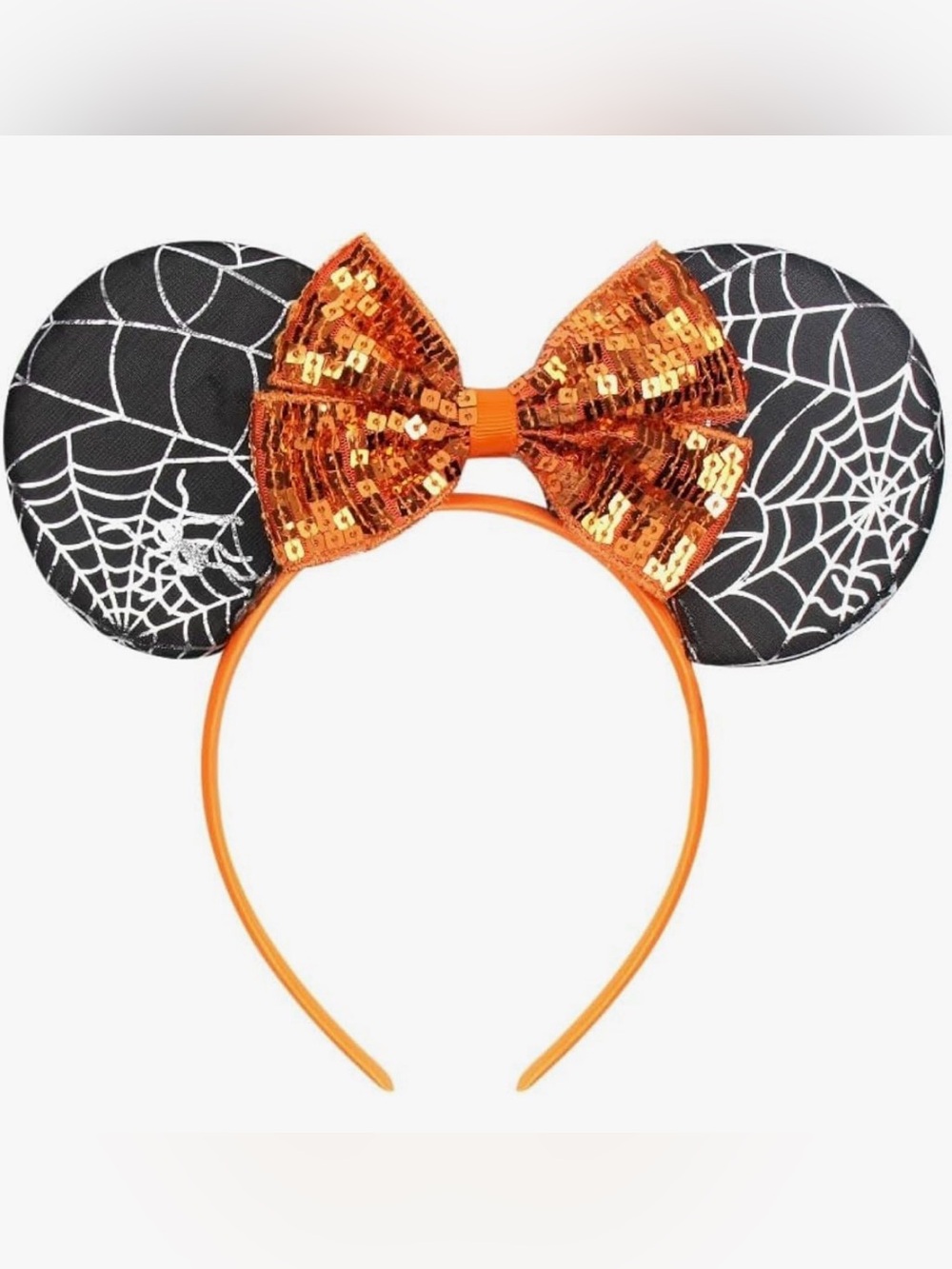 Kids Halloween Spiderweb Mouse Ear Headband with Orange Sequin Bow
